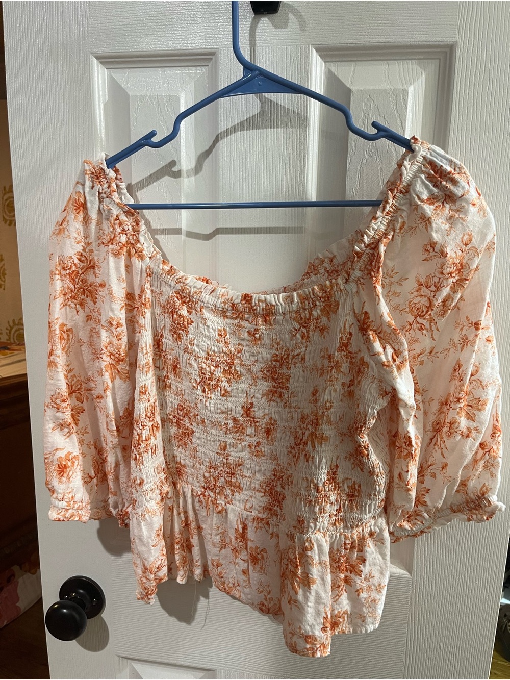 White and Orange Floral Off-Shoulder Women’s Top